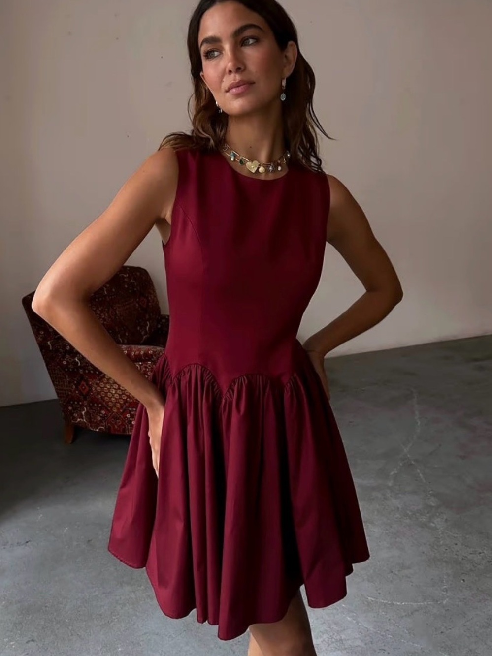 Never Fully Dressed - Monika Dress - Burgundy Fit-and-Flare Dress - Size 6